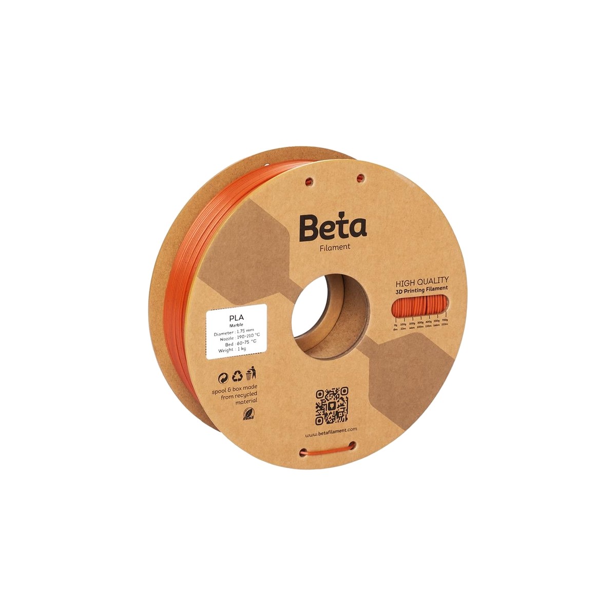 Beta PLA Marble Filament 1.75mm 1kg - Kolay baskı